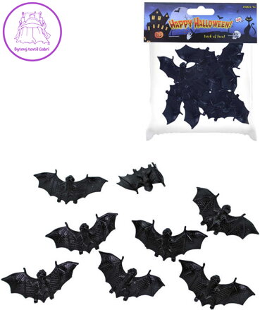 Zvířátko gumové dekorace netopýři 10cm set 8ks Halloween v sáčku