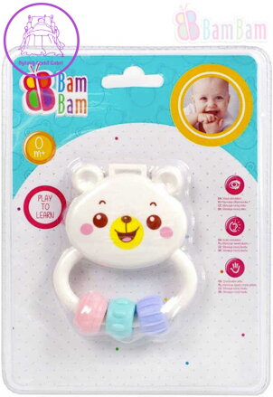 BAM BAM Baby chrastítko MEDVÍDEK bílý pro miminko