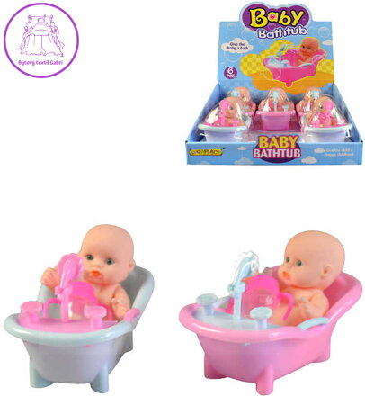 Koupací set panenka miminko ve vaničce 14cm s lahvičkou 2 barvy plast