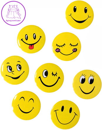 Odznak smajlík velký kulatý 4,5cm žlutý různé druhy