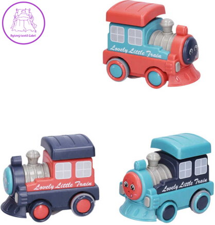 Mašinka barevná natahovací 12cm plastová lokomotiva 3 barvy