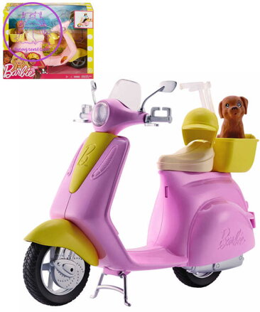 MATTEL BRB Skútr pro panenku Barbie set s helmou a pejsem v krabici