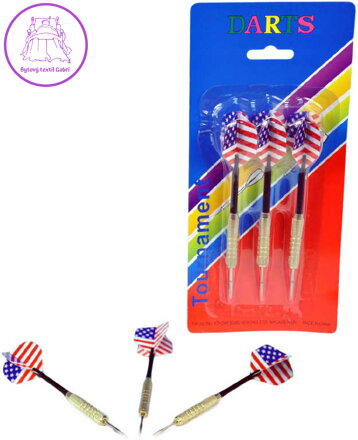 Šipky házecí 18g hrot kovový americká vlajka set 3ks na kartě