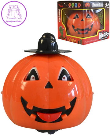 Dýně oranžová dekorace Halloween 12cm na baterie Světlo Zvuk plast