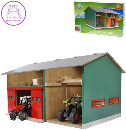 KIDS GLOBE Stodola s dílnou 1:32 DŘEVĚNÁ STAVEBNICE