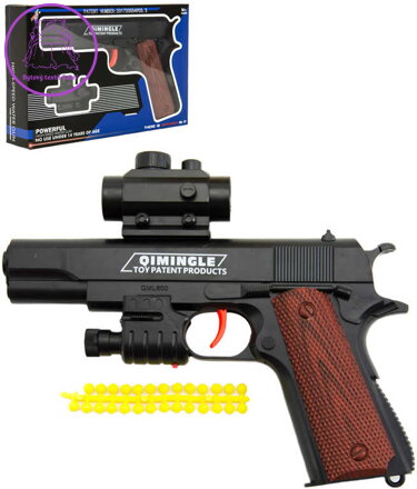 Pistole dětská 20cm na měkké kuličky set se soft náboji na baterie Světlo