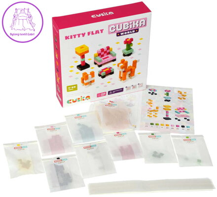 CUBIKA DŘEVO Pixel Stavebnice 3D Pokojík s kočičkou 200 dílků 1x1cm