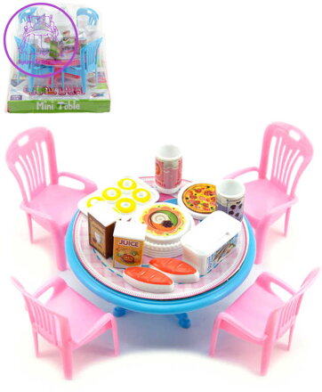 Nábytek herní set stůl jídelní a židle s nádobím a potravinami různé druhy plast