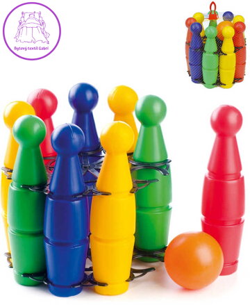 MAD Hra baby kuželky plastové 23cm set 9ks barevné v síťce