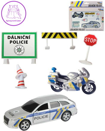 Dálniční policie ČR set 2 vozidla s dopravním značením na baterie Světlo Zvuk kov