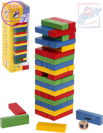 WOODY DŘEVO Hra barevná věž Tower Tony s kostkou *DŘEVĚNÉ HRAČKY*