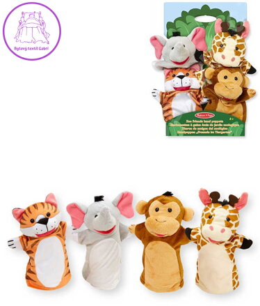 PLYŠ Melissa-Doug maňásci na ruku zvířátka ZOO set 4ks na kartě