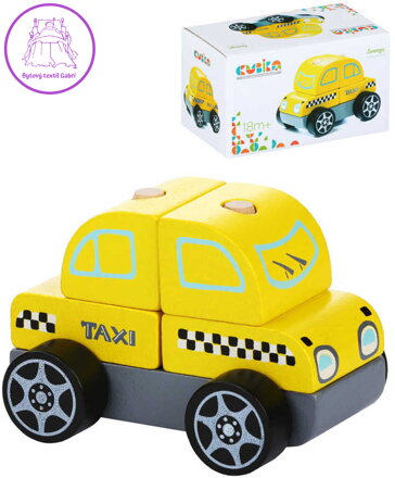 CUBIKA DŘEVO Baby autíčko Vůz taxi navlékací stavebnice set 5 dílků