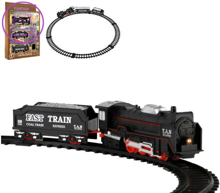Nákladní vlak set parní lokomotiva se 2 vagóny vláčkodráha na baterie Světlo