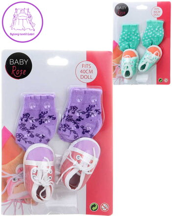 Baby Rose set ponožky a botičky 1 pár pro panenku miminko 40cm 2 druhy