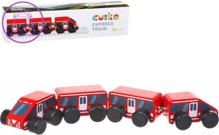 CUBIKA DŘEVO Vláček rychlík s magnety 4 dílky *DŘEVĚNÉ HRAČKY*