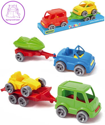 WADER Kid Cars Set 2 dopravní prostředky s přívěsem 24cm různé druhy