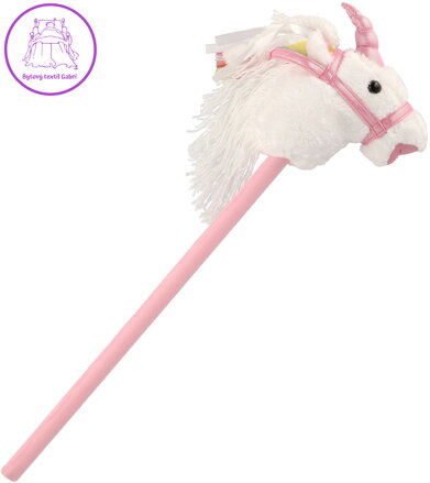 PLYŠ Kůň jednorožec bílý na tyči 80cm koňská hlava na baterie Zvuk