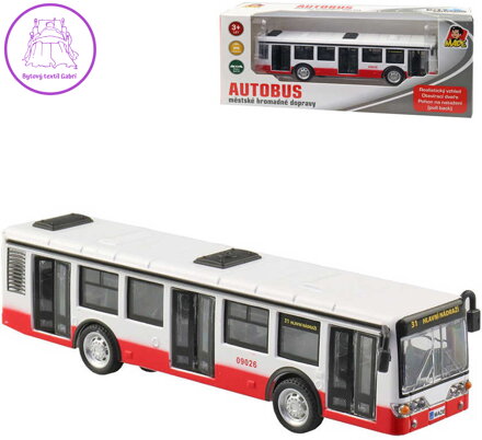 Autobus kovový 16cm zpětný chod český design otevírací dveře