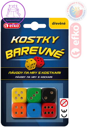 EFKO DŘEVO Hra kostky hrací barevné dřevěné set 6ks na kartě