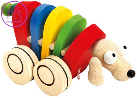 BINO DŘEVO Baby Pes tahací 19cm na kolečkách *DŘEVĚNÉ HRAČKY*
