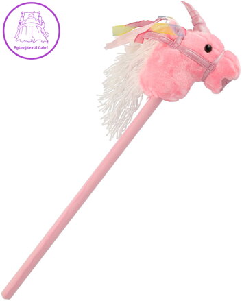 PLYŠ Kůň jednorožec růžový na tyči 80cm koňská hlava na baterie Zvuk