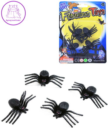Zvířátko dekorace halloween pavouk černý 3cm set 4ks na kartě plast