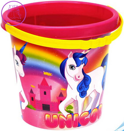Baby kbelík na písek jednorožec 17cm holčičí růžový s obrázkem Unicorn