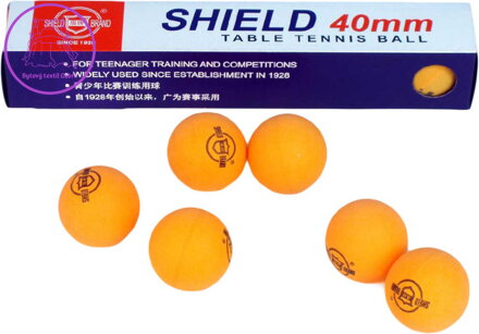 Míčky na stolní tenis ping pong Shield oranžové set 6ks 4cm krabička
