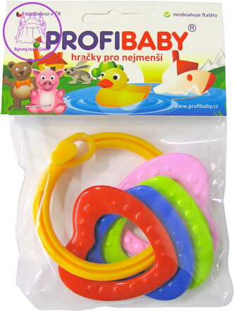 PROFIBABY Baby Kroužek se 4 přívěsky kousátko barevné pro miminko