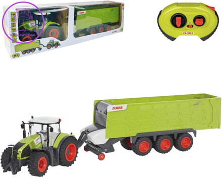RC Traktor Claas Axion + přívěs na vysílačku 2,4GHz na baterie Světlo