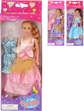 Módní fashion panenka 29cm set s náhradními šaty 3 druhy v krabici
