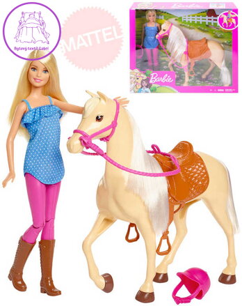 MATTEL BRB Panenka žokejka Barbie jezdecký set s koněm a doplňky