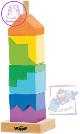 WOODY DŘEVO VĚŽ navlékací 26cm skládací hlavolam *DŘEVĚNÉ HRAČKY*