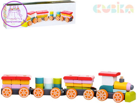 CUBIKA DŘEVO Baby vláček 3 vagóny navlékací stavebnice 35 dílků pro miminko