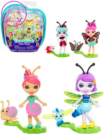 Enchantimals dvojbalení set malá panenka 4cm 2ks + brouček 2ks různé druhy plast