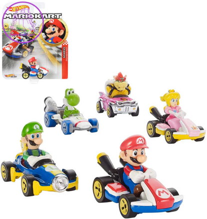 MATTEL HOT WHEELS Auto Super Mario Kart s postavičkou různé druhy kov