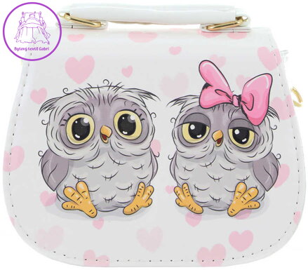 Kabelka bílá lakovaná s obrázkem sovičky 16, x15x7cm