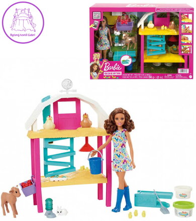 MATTEL BRB Slepičí farma herní set panenka Barbie s modelínou a doplňky