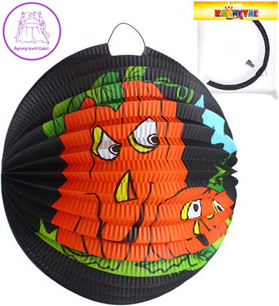 Lampión kulatý černý Halloween 2 dýně papírový 25cm na svíčku