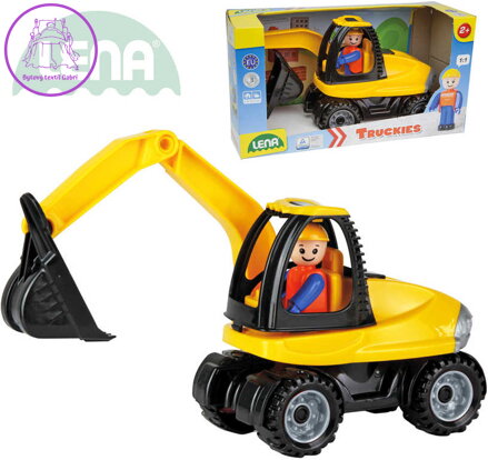 LENA Truckies bagr 25cm set baby autíčko + panáček 01621 plast