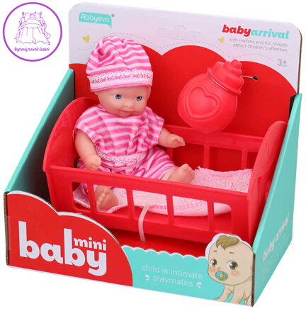 Panenka miminko 12cm set s postýlkou a lahvičkou 2 barvy