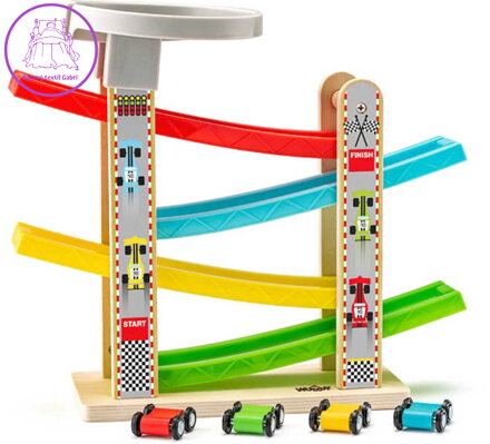 WOODY DŘEVO Set dráha se 4 překlápěcími autíčky *DŘEVĚNÉ HRAČKY*