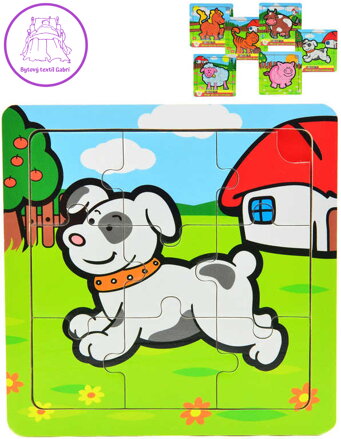 DŘEVO Baby puzzle moje první zvířátka 9 dílků na desce různé druhy