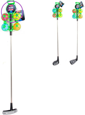 Golfová hůl 60cm + 4 barevné míčky dětský golfový set 3 druhy kov/plast