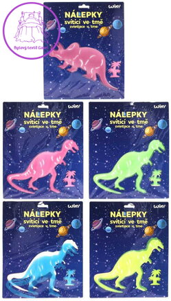 Nálepky barevné na stěnu dinosauři dekorace svítící ve tmě 2 druhy