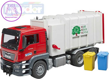 BRUDER 03761 Auto MAN TGS popeláři funkční model 1:16 set se 2 popelnicemi