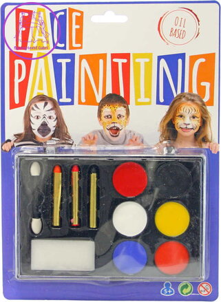 Malování na obličej barvy obličejové set 6ks se štětečky a houbičkou