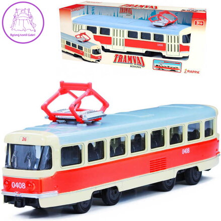 Tramvaj česká 16cm kovový retro model na zpětný nátah v krabici