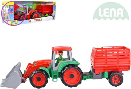 LENA Truxx Traktor nakladač set s přívěsem na seno a panáčkem v krabici